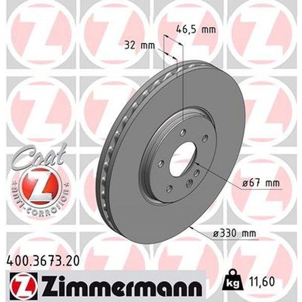 Zimmermann Brake Disc - Standard/Coated, 400.3673.20 400.3673.20